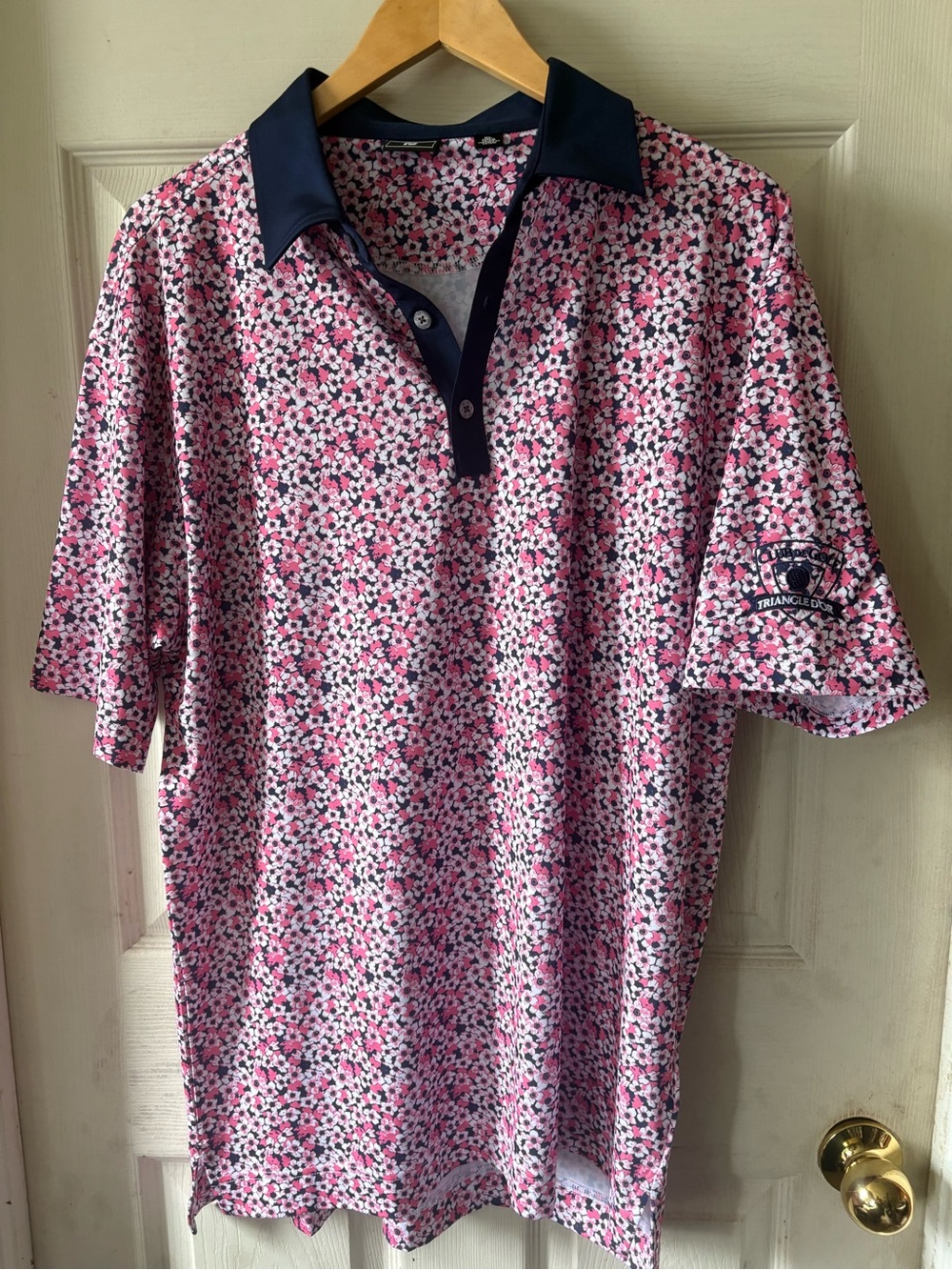 FootJoy Pink Floral Polo with Navy Contrast Collar